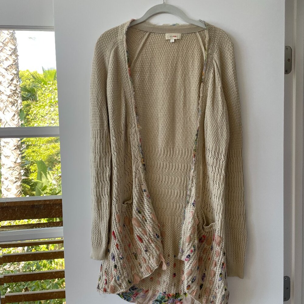 Anthropologie‎ Fiets Voor 2 Silk Ribbon Open-Front Knit Cardigan, Size Small